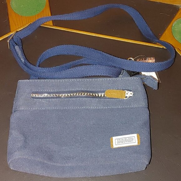 Travelon Blue Crossbody Bag RFID Blocking Anti Theft Heritage Small Cotton - Picture 7 of 8